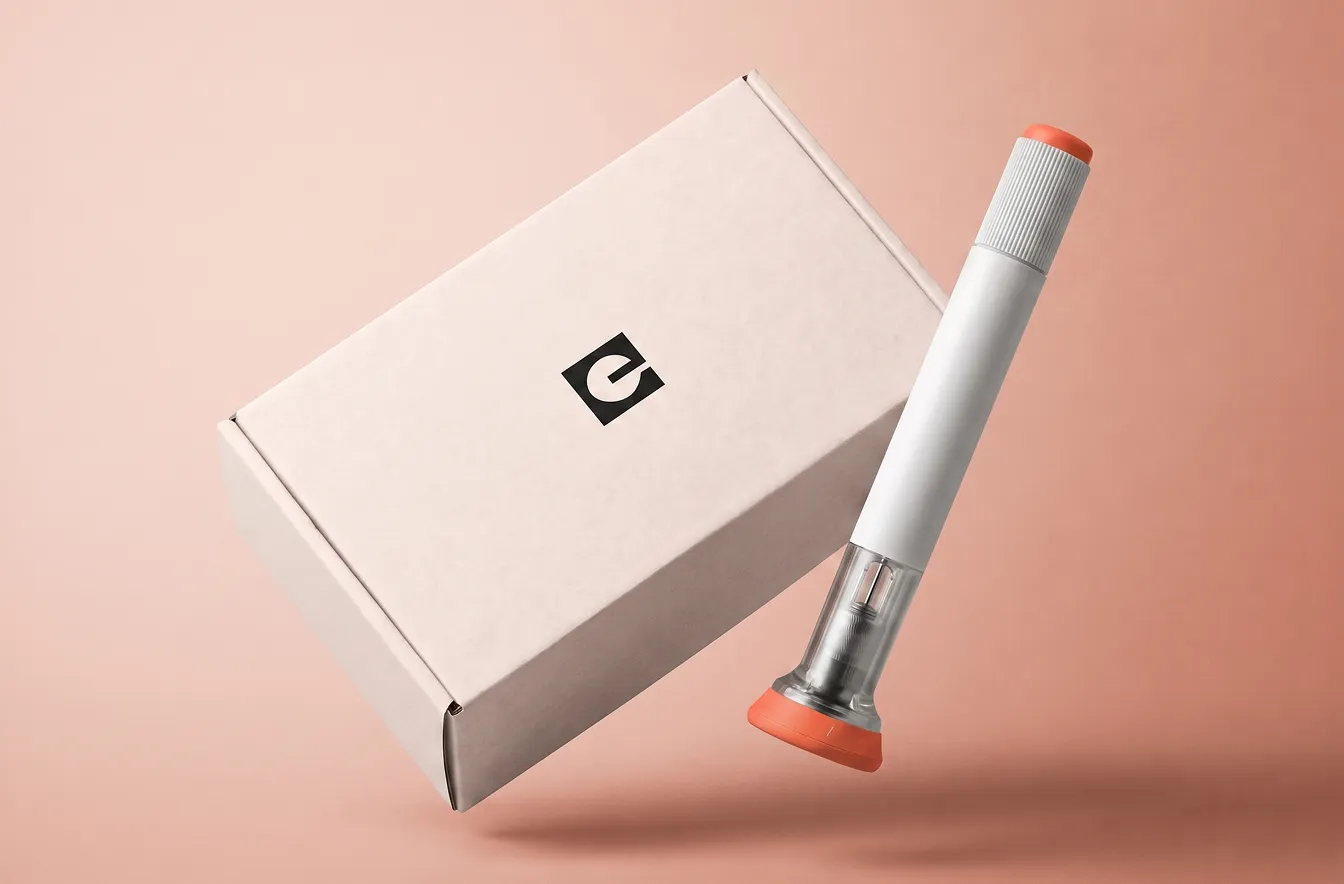 Femme avec un stylo injecteur au ventre
